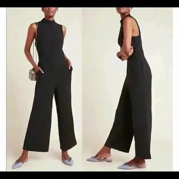 Anthropologie Eva Franco Womens Charley Jumpsuit Black Textured Stretch Med New - Picture 2 of 3